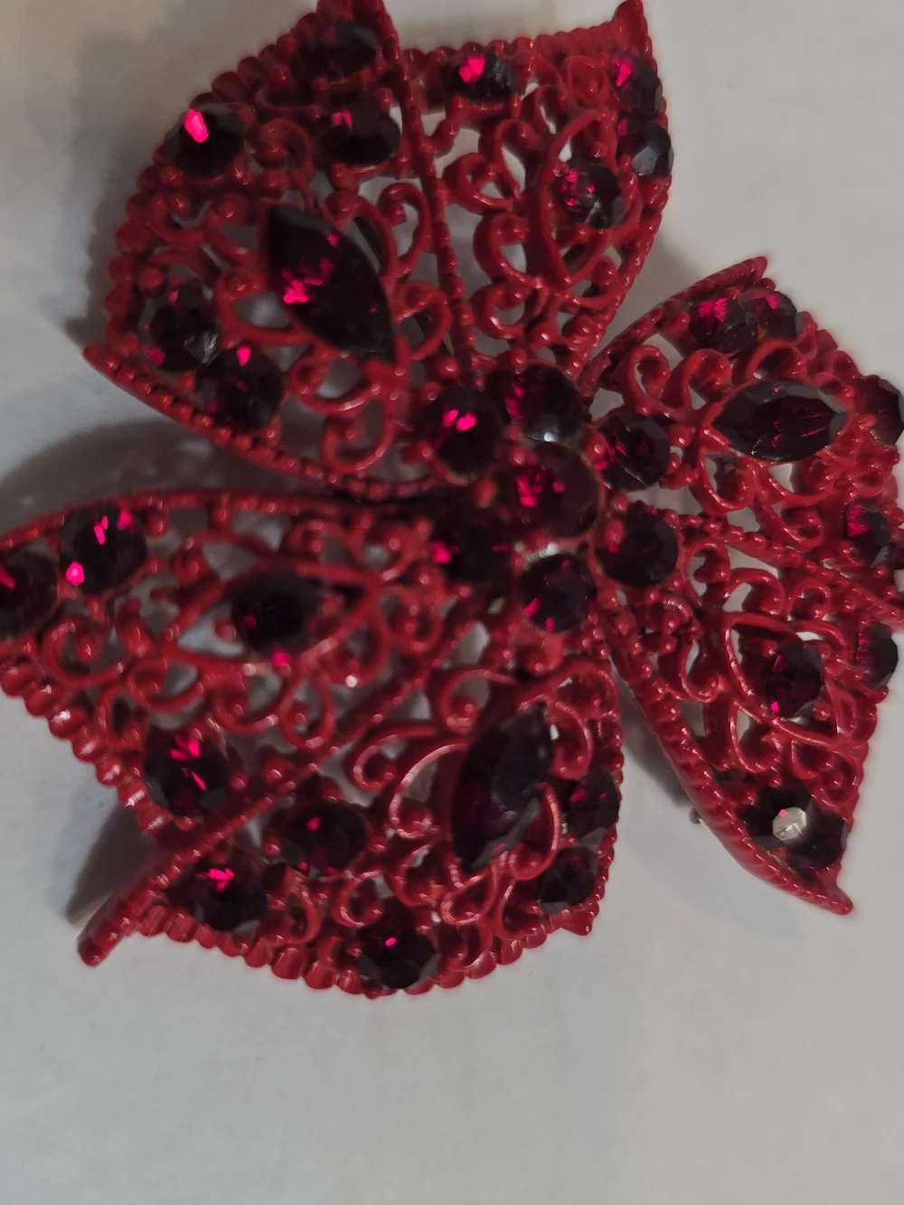 Red Crystal Filigree Floral Brooch - Women's Jewelry